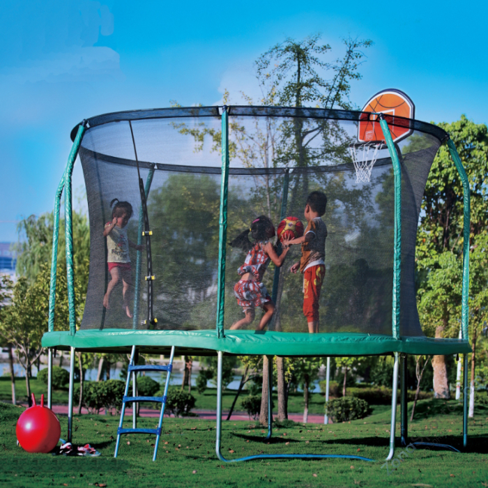 Батут с защитной сеткой Perfetto Sport Premium Strong 14 диаметр 4,3 м зелёный