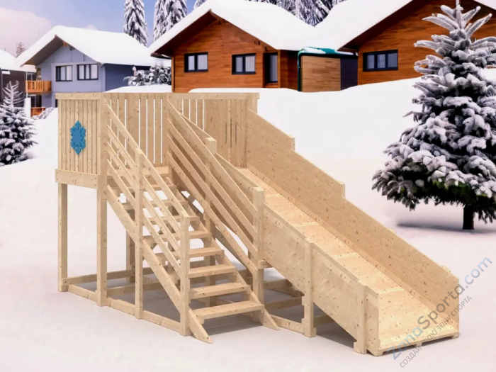 Деревянная зимняя горка IgraGrad Snow Fox скат 4 м без окраски