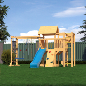 Детская деревянная игровая площадка для улицы дачи CustWood Scout S10 с деревянной крышей
