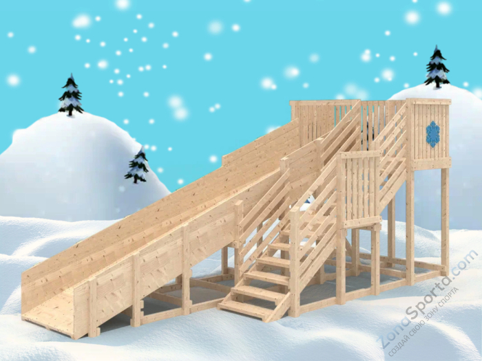 Детская деревянная зимняя горка IgraGrad Snow Fox скат 5.9 м без окраски