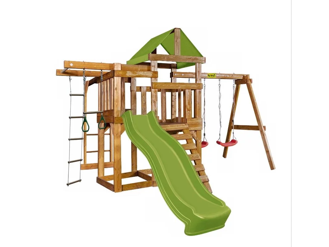 Детская игровая площадка BabyGarden Play 8 LG с балконом, турником, веревочной лестницей, трапецией и светло-зеленой горкой 2,20 метра