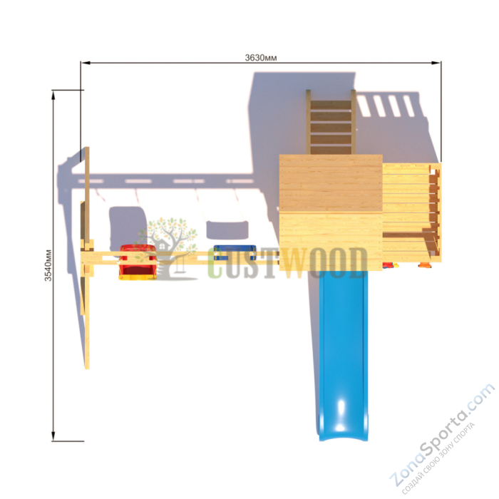 Детская деревянная игровая площадка для улицы дачи CustWood Scout S3 с деревянной крышей