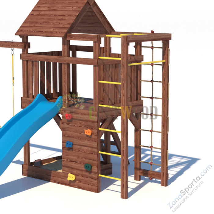 Детская деревянная игровая площадка для улицы дачи CustWood Scout SC4 с деревянной крышей