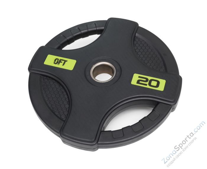 Диск олимпийский обрезиненный черный с двумя хватами Original FitTools FT-2HGP-20 20 кг