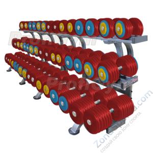 Обрезиненный цветной гантельный ряд от 11 до 61 кг с шагом 2.5 кг ProfiGym