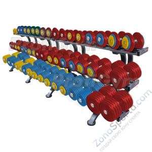 Обрезиненный цветной гантельный ряд от 11 до 71 кг с шагом 2.5 кг ProfiGym