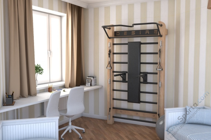 Шведская стенка с эспандерами, брусьями и скамьей Desire Eco Plus