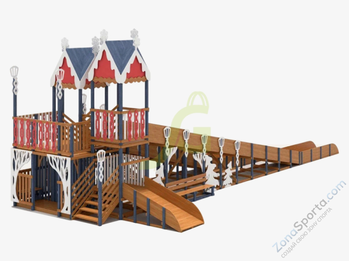 Зимняя деревянная горка IgraGrad Snow Fox 19 с тремя скатами