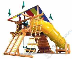Детская игровая площадка Rainbow Play Systems Саншайн Кастл I СпейсСейвер Тент (Sunshine Castle I Spacesaver with 90 Tube Slide RYB)